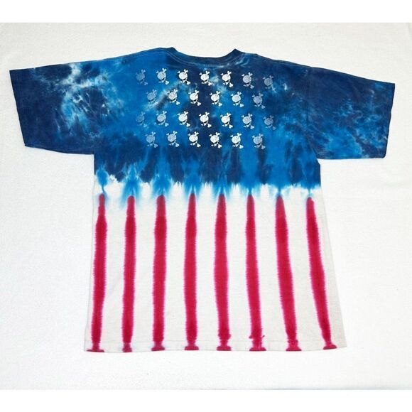 Vintage 90s Sundog T-Shirt XXL Tie Dye American Flag Skull Single Stitch - Picture 2 of 9